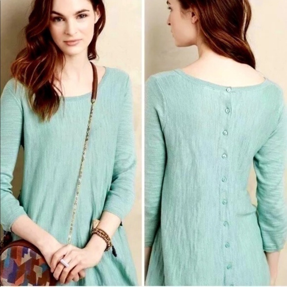 Anthro Moth Slub Swing Button Back Tunic Pullover